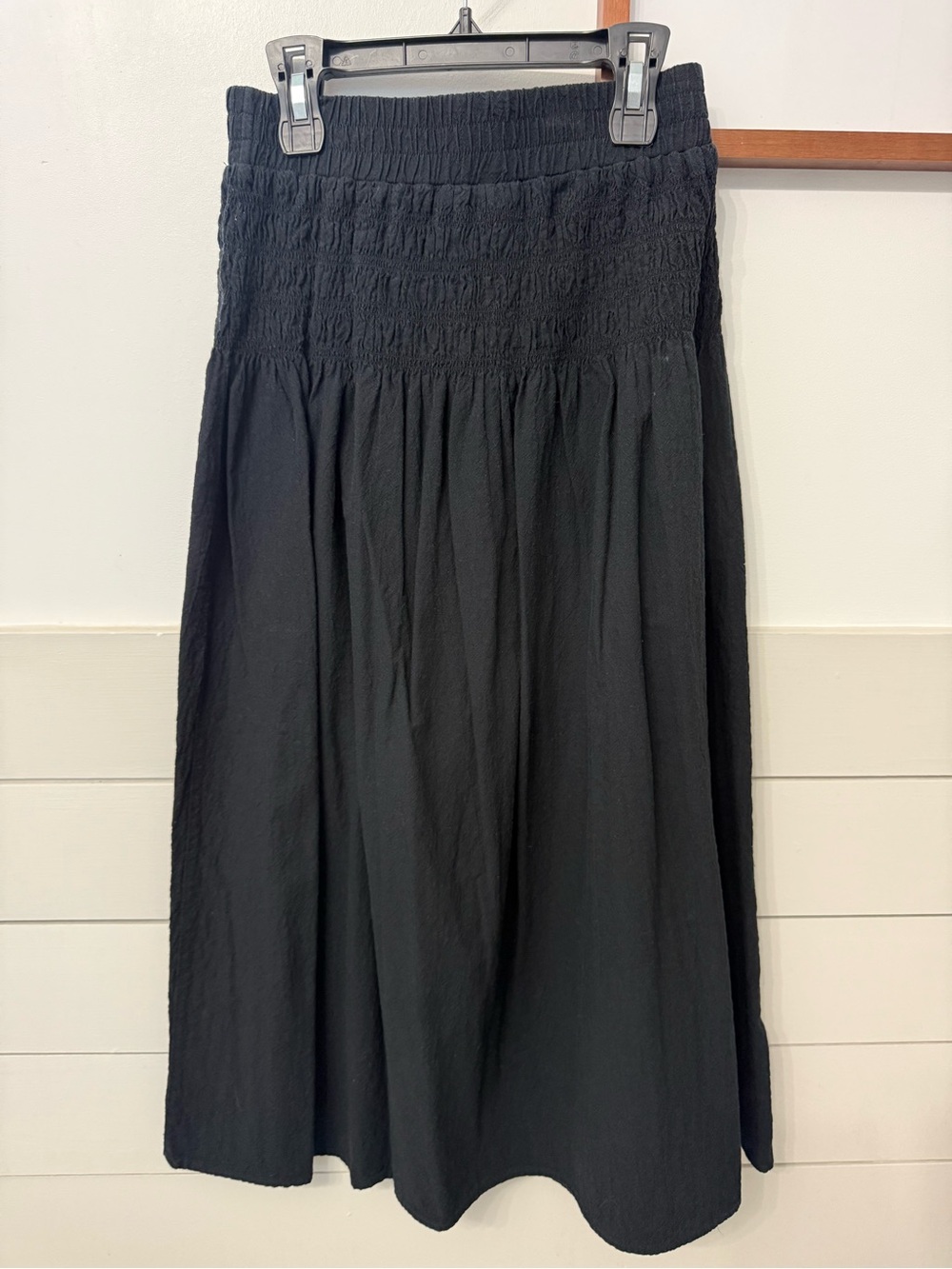 a new day Black Smocked-Waist Midi Skirt